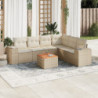 7-tlg. Garten-Sofagarnitur mit Kissen Beige Poly Rattan