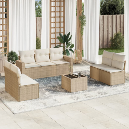 8-tlg. Garten-Sofagarnitur mit Kissen Beige Poly Rattan