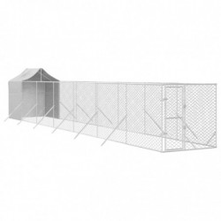 Outdoor-Hundezwinger mit Dach Silbern 2x14x2,5 m Stahl Verzinkt