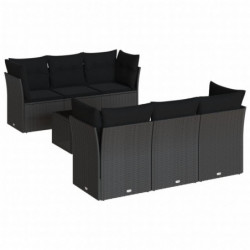 7-tlg. Garten-Sofagarnitur mit Kissen Schwarz Poly Rattan