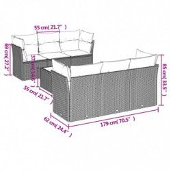 7-tlg. Garten-Sofagarnitur mit Kissen Schwarz Poly Rattan