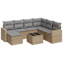 8-tlg. Garten-Sofagarnitur mit Kissen Beige Poly Rattan