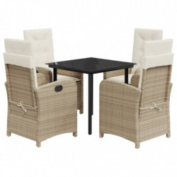 5-tlg. Garten-Essgruppe mit Kissen Beige Poly Rattan