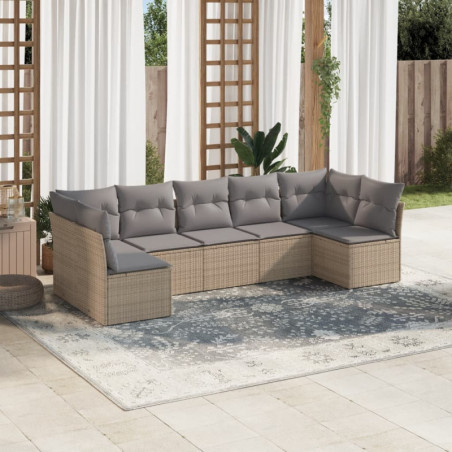 7-tlg. Garten-Sofagarnitur mit Kissen Beige Poly Rattan