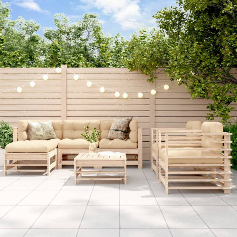 7-tlg. Garten-Lounge-Set mit Kissen Massivholz