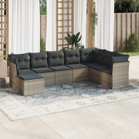 8-tlg. Garten-Sofagarnitur mit Kissen Grau Poly Rattan