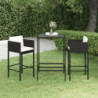 3-tlg. Gartenbar-Set Eddy mit Kissen Poly Rattan Schwarz