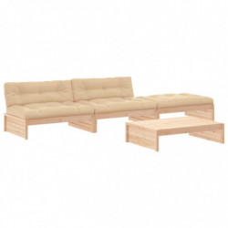 4-tlg. Garten-Lounge-Set mit Kissen Massivholz