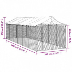 Outdoor-Hundezwinger mit Dach Silbern 3x9x2,5m Verzinkter Stahl