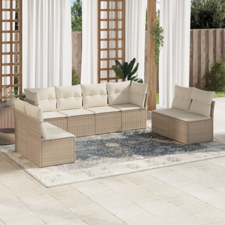 8-tlg. Garten-Sofagarnitur mit Kissen Beige Poly Rattan