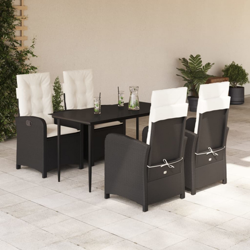 5-tlg. Garten-Essgruppe mit Kissen Schwarz Poly Rattan