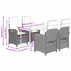 5-tlg. Garten-Essgruppe mit Kissen Schwarz Poly Rattan