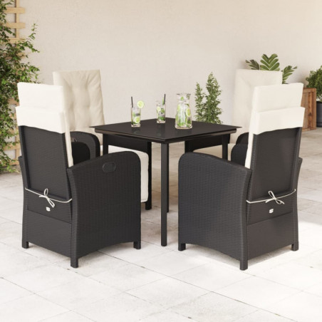 5-tlg. Garten-Essgruppe mit Kissen Schwarz Poly Rattan