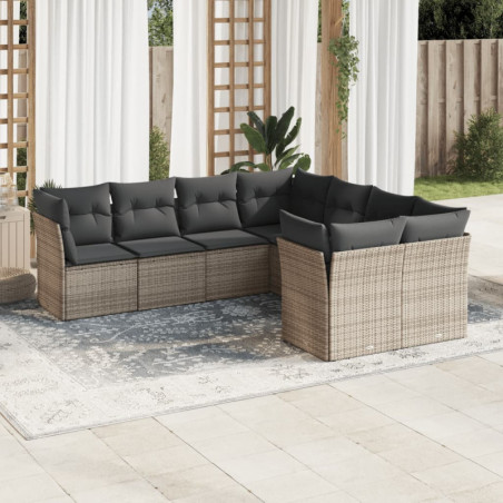 8-tlg. Garten-Sofagarnitur mit Kissen Grau Poly Rattan