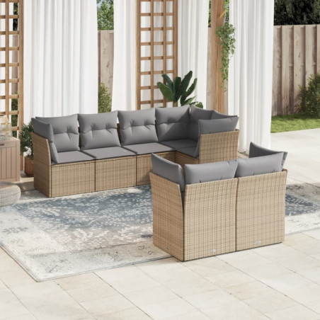 7-tlg. Garten-Sofagarnitur mit Kissen Beige Poly Rattan