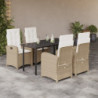 5-tlg. Garten-Essgruppe mit Kissen Beige Poly Rattan