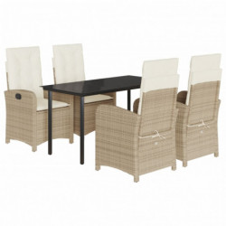 5-tlg. Garten-Essgruppe mit Kissen Beige Poly Rattan