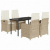 5-tlg. Garten-Essgruppe mit Kissen Beige Poly Rattan