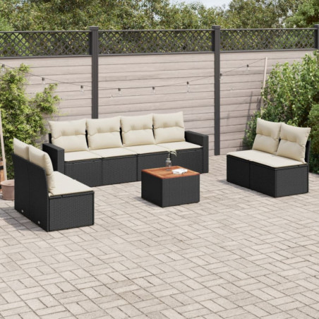 9-tlg. Garten-Sofagarnitur mit Kissen Schwarz Poly Rattan