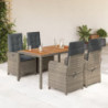 5-tlg. Garten-Essgruppe mit Kissen Grau Poly Rattan