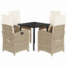 5-tlg. Garten-Essgruppe mit Kissen Beige Poly Rattan