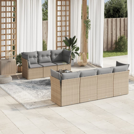 8-tlg. Garten-Sofagarnitur mit Kissen Beige Poly Rattan