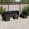 9-tlg. Garten-Sofagarnitur mit Kissen Schwarz Poly Rattan