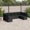 9-tlg. Garten-Sofagarnitur mit Kissen Schwarz Poly Rattan