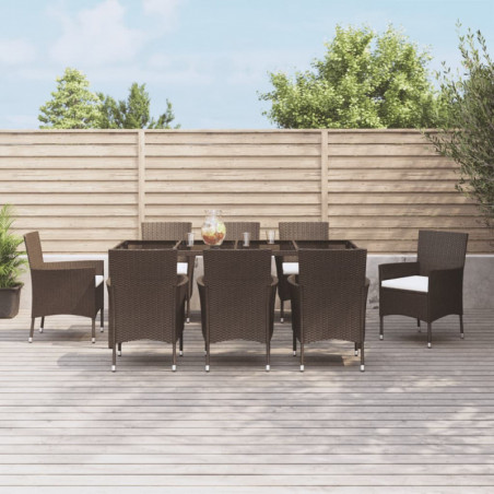 9-tlg. Garten-Essgruppe mit Kissen Braun Poly Rattan