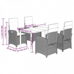 5-tlg. Garten-Essgruppe mit Kissen Hellgrau Poly Rattan