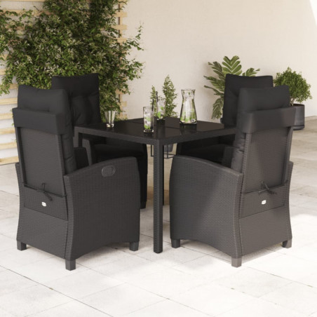 5-tlg. Garten-Essgruppe mit Kissen Schwarz Poly Rattan