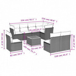 9-tlg. Garten-Sofagarnitur mit Kissen Schwarz Poly Rattan