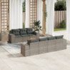 8-tlg. Garten-Sofagarnitur mit Kissen Grau Poly Rattan