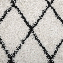 Teppich Shaggy Hochflor Modern Creme und Schwarz Ø 120 cm
