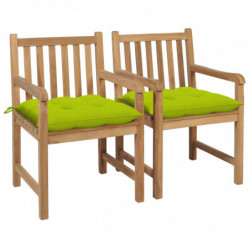 Gartenstühle 2 Stk. mit Hellgrünen Kissen Massivholz Teak