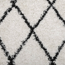 Teppich Shaggy Hochflor Modern Creme und Schwarz 80x200 cm