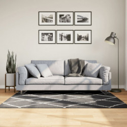 Teppich Shaggy Hochflor Modern Schwarz und Creme 120x170 cm