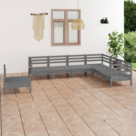 7-tlg. Garten-Lounge-Set Octavia Massivholz Kiefer Grau