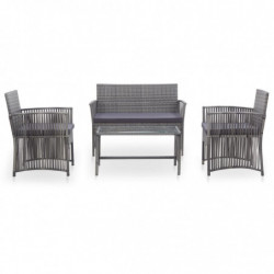 4-tlg. Garten-Lounge-Set Geli mit Auflage Poly Rattan Anthrazit