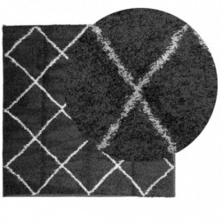 Teppich Shaggy Hochflor Modern Schwarz und Creme 160x160 cm