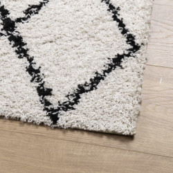 Teppich Shaggy Hochflor Modern Creme und Schwarz 160x160 cm