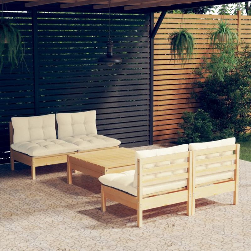 5-tlg. Garten-Lounge-Set Jacqueline mit Creme Kissen Kiefernholz