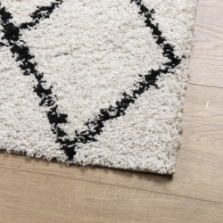 Teppich Shaggy Hochflor Modern Creme und Schwarz 140x200 cm