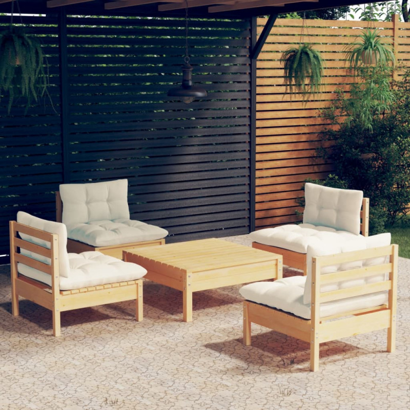 5-tlg. Garten-Lounge-Set Jacques mit Creme Kissen Kiefernholz