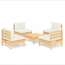 5-tlg. Garten-Lounge-Set Jacques mit Creme Kissen Kiefernholz