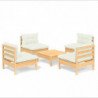 5-tlg. Garten-Lounge-Set Jacques mit Creme Kissen Kiefernholz