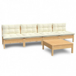 5-tlg. Garten-Lounge-Set Jade mit Creme Kissen Kiefernholz