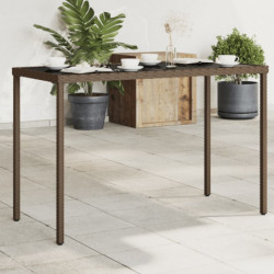 Gartentisch mit Glasplatte Braun 115x54x74 cm Poly Rattan