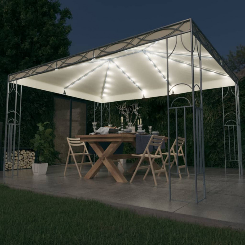Pavillon Wilm mit LED-Lichterkette 400x300 cm Cremeweiß