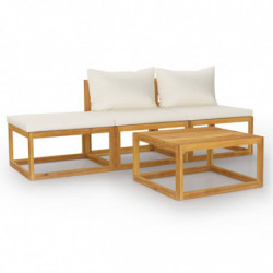 4-tlg. Garten-Lounge-Set Geoffrey mit Auflagen Creme Massivholz Akazie